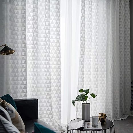 Amazon レースカーテン 北欧 おしゃれ シンプル 白 ホワイト 2枚組 三角柄 オフィス 書斎 書房 ベランダ アジャスターフック付き 遮像 タッセル付き インテリア 掃き出し窓 出窓 腰窓 レール適用 引越し祝い 新築祝い 別荘 マンション 居室 リビング オーダー可能 洗濯