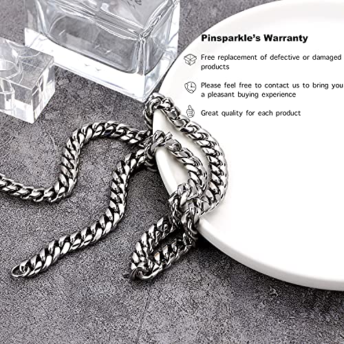 Pinsparkle 8mm Cuban Link Chain For Men Women,Silver Chain For Men Women,Silver Plated 316L Stainless Steel Chain Necklaces