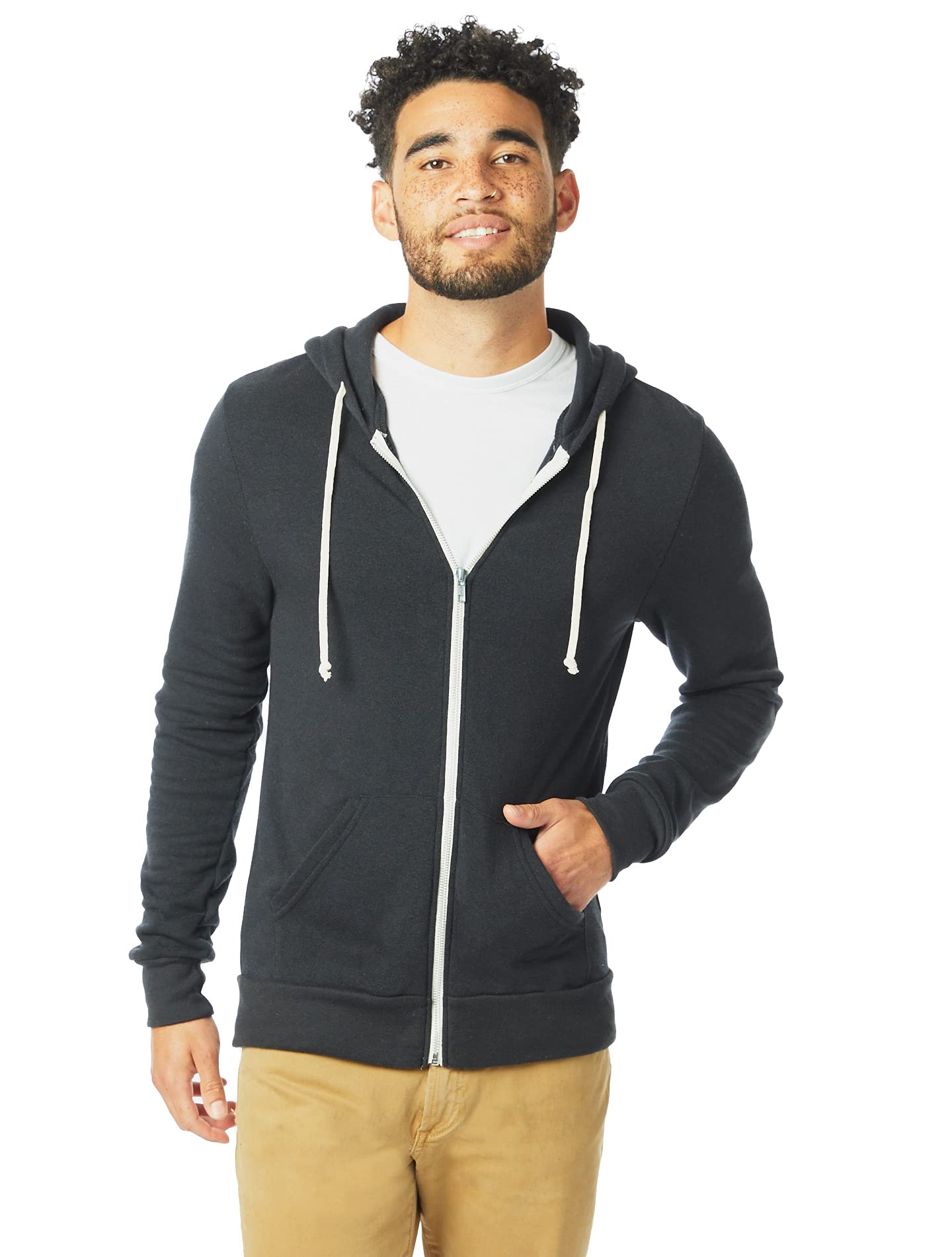 Alternative Rocky - Sudadera con capucha y cremallera para hombre, color negro, talla mediana