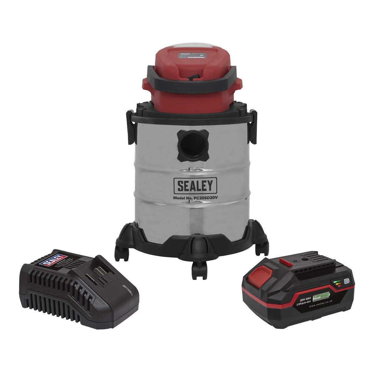 Sealey PC20VCOMBO4 20V 20ltr Cordless Wet & Dry Vacuum Cleaner with 4Ah Battery & Charger
