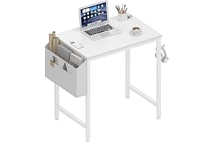 Lufeiya Small White Desk for Small Spaces, 24 Inch Kids Girls Study Writing Mini Desks for Bedroom, Simple Modern Laptop PC Little Side Table with Storage Bag Headphone Hook, White