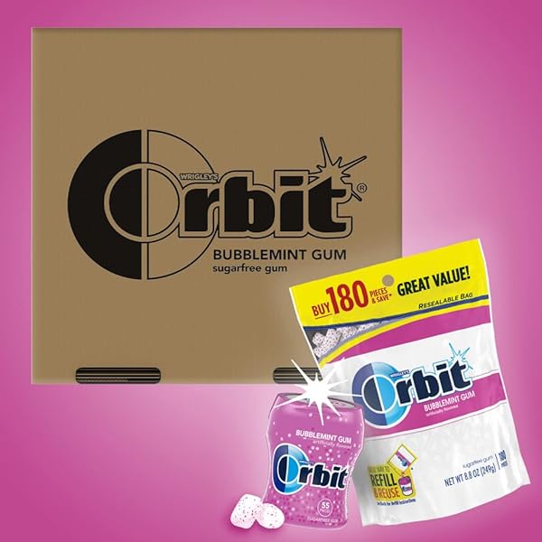 ORBIT BUBBLEMINT SUGAR-FREE CHEWING GUM BULK PACK, 2 BAGS – 180 PIECES & 2 BOTTLES – 55 PIECES BUBBLE GUM