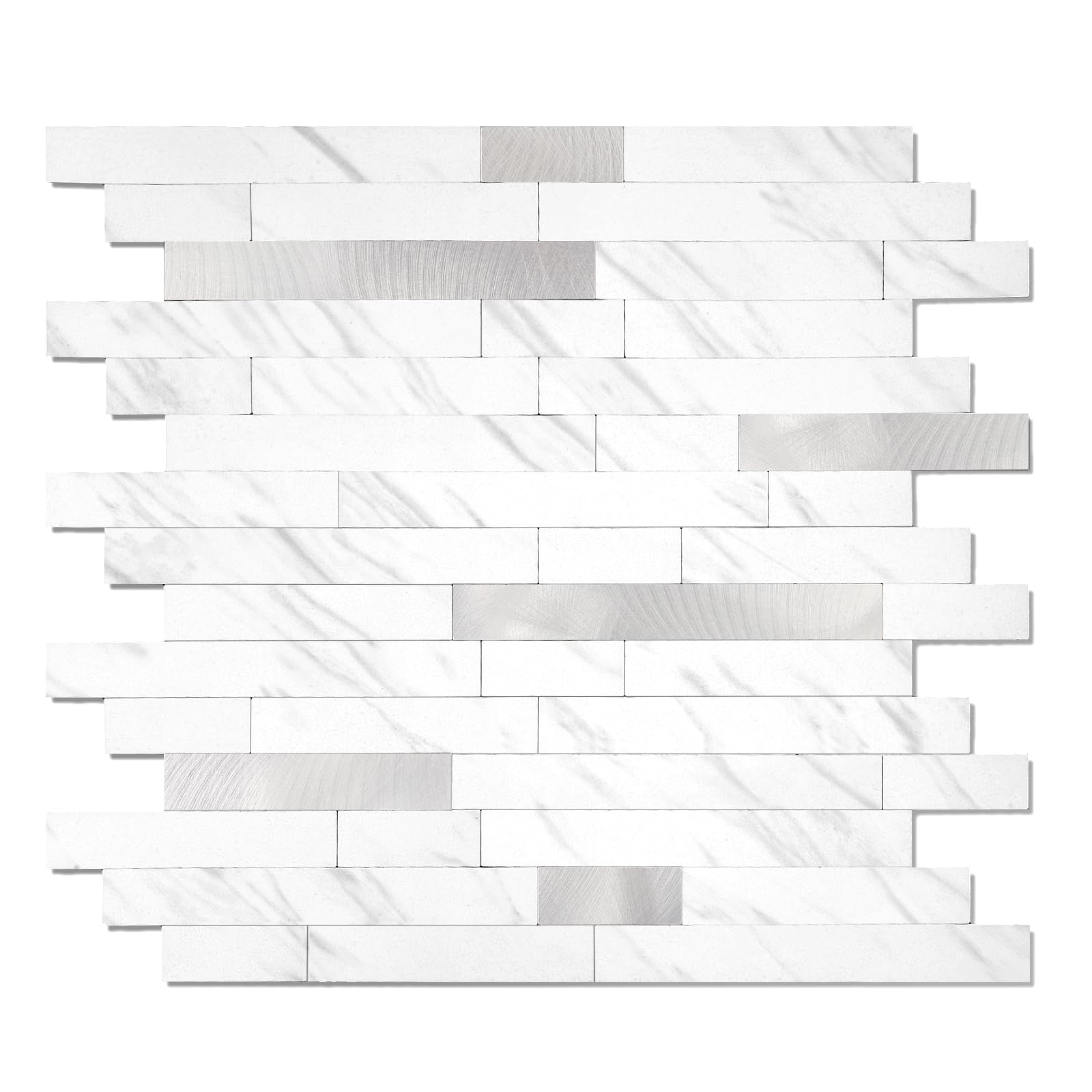 Yipscazo 10 Sheets Peel and Stick Stone Metal Tile Backsplash, Stick on Tiles for Backsplash Kitchen, Bathroom, Laundry Room, Camper, Fireplace (12'' X 12'', White Stone with Metal)