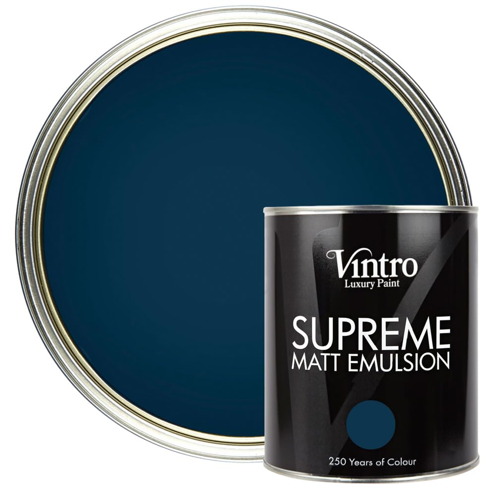 Vintro | Luxury Matt Emulsion | Nightfall | Smooth Chalky Finish | Multi Surface Paint | for Walls, Ceilings, Wood and Metal (Dark Blue) 1L