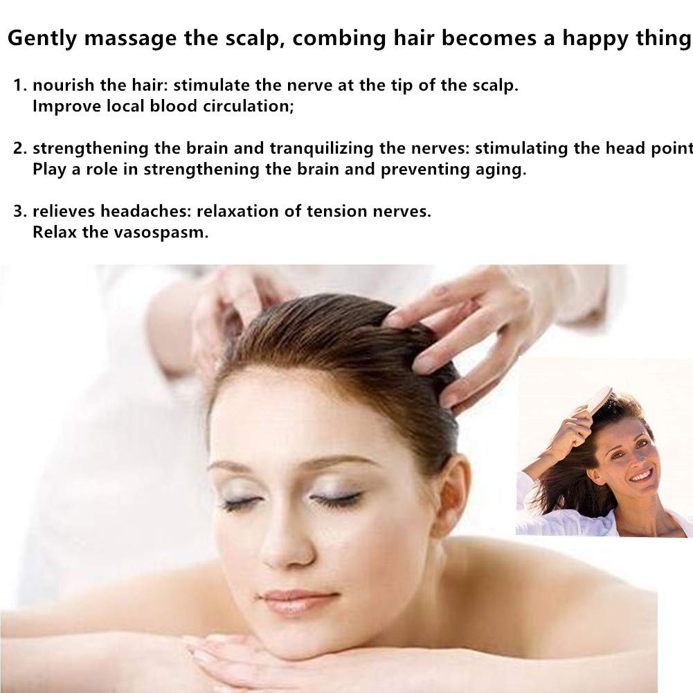 Wood Hair Brush,100% Wooden scalp brush Scalp Massage Antistatic Wooden Hair Comb Natural Wood Handle Portable Size and Fits Gift (9 in)