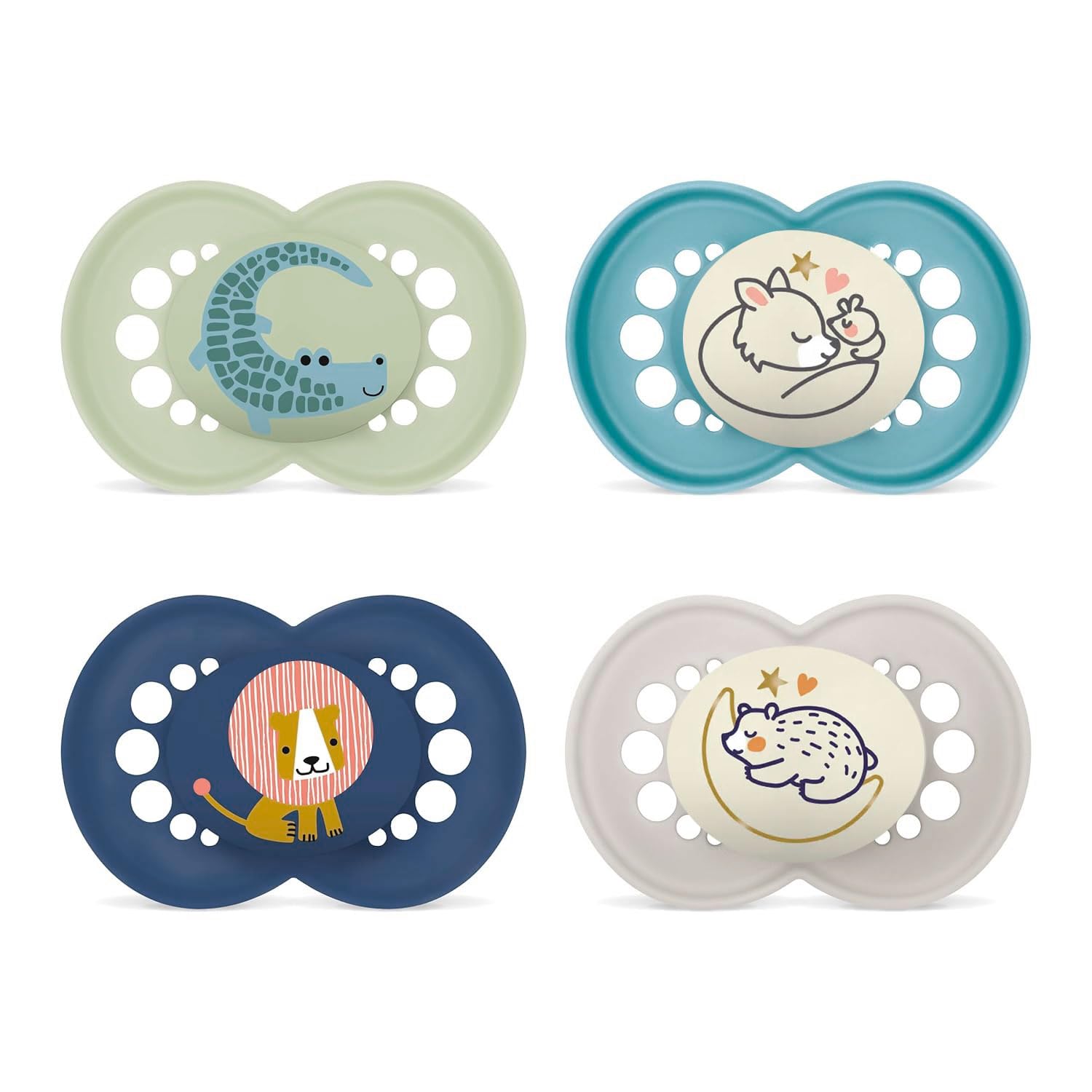 MAM Day and Night "Skin Soft" Silicone Dummies, 16+ Mix, Set of 4 With 2 Sterilised Transport Boxes