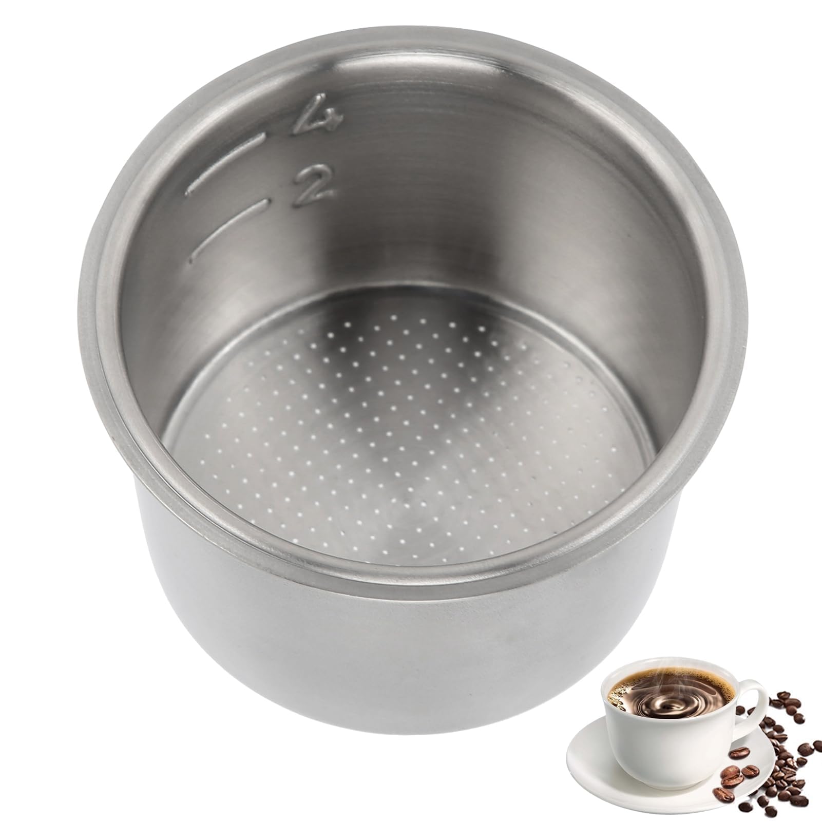 Espresso Maker Filter Basket Cup, 4 Cup Stainless Steel Coffee Portafilter Basket 51mm Single Wall Non‑Pressurized Porous Filter