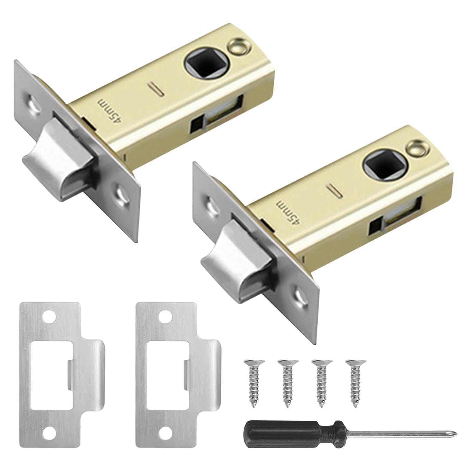 2 Pack 45mm Tubular Latch, Door Latches for Internal Door with Screwdriver, Internal Door Lock Mortice Latch Polished Door Latch for Sprung Lever Door Handles