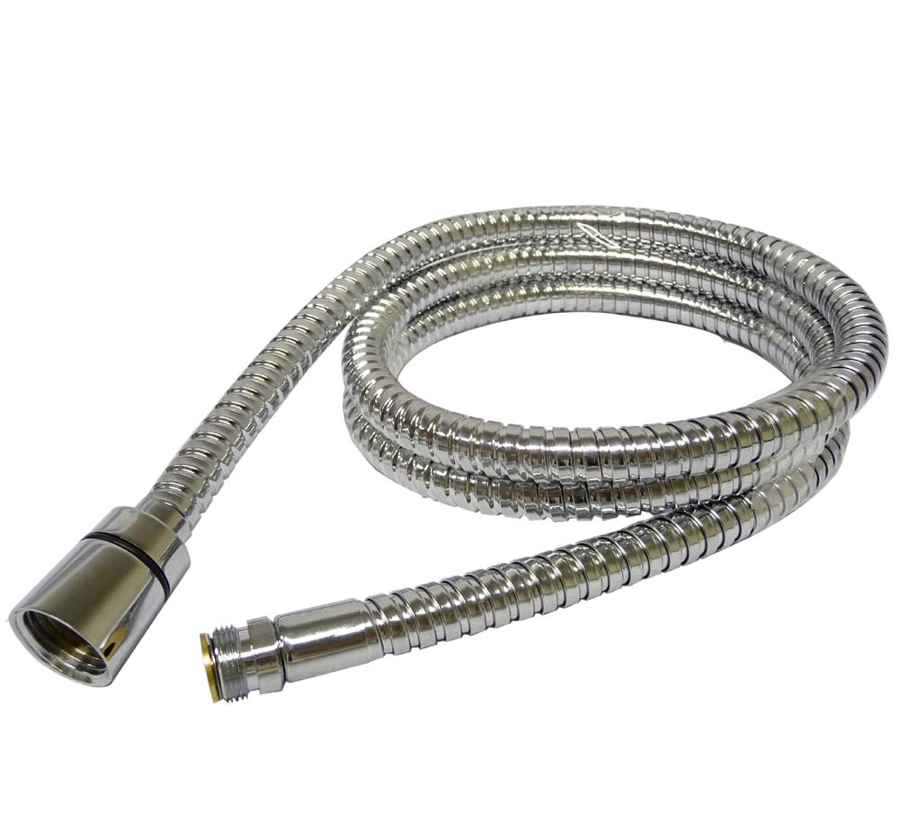 150cm 8mm Bore Stainless Steel Through Bath Shower Hose - BH33-15mm Fine Thread Male to Std Shower Head Connection