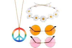 CHRORINE Hippie Costume Set Hippie Sunglasses Peace Sign for Party Decorations