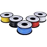 FIPNOT Flexible 12 Gauge Silicone Wire 50ft, 12 AWG Stranded Automotive Wire (Red+Black+Blue+Yellow+White 5 Colors Each 10ft) 100% Tinned Copper Conductor Rated 392℉ 600V