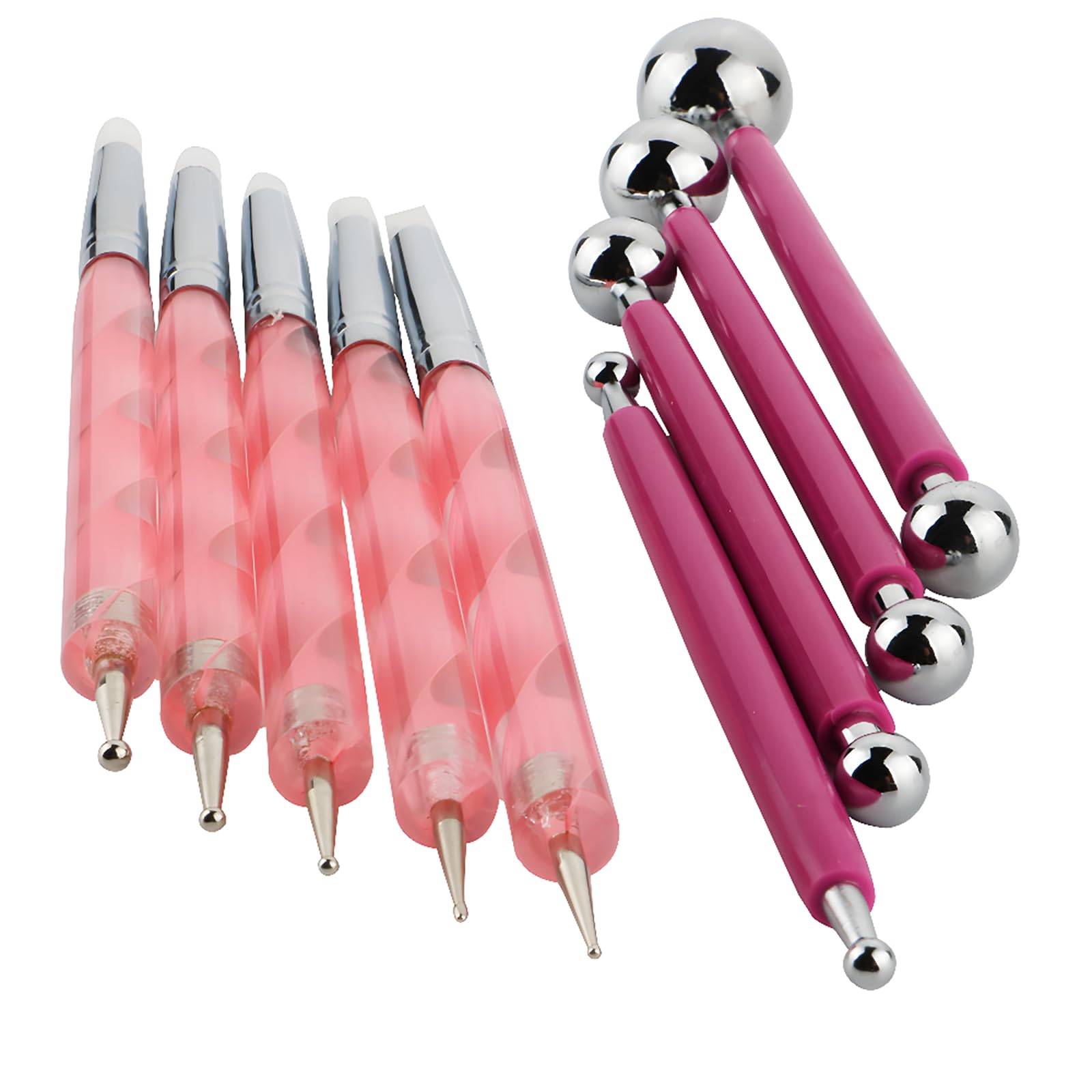 CESFONJER 9 Pieces Stylus Tools, DIY Silicone and Ceramic Clay Indentation Tool and 4 Pieces Double-Ended Metal Ball Tools Set Also for Cake Fondant Decoration and Nail Art.