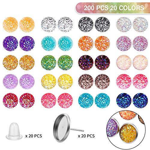 200 Pieces 20 Colors Druzy Resin Cabochons Faux Druzy Cabochons Flat Back Dome Cabochons with 20 Pie - //coolthings.us
