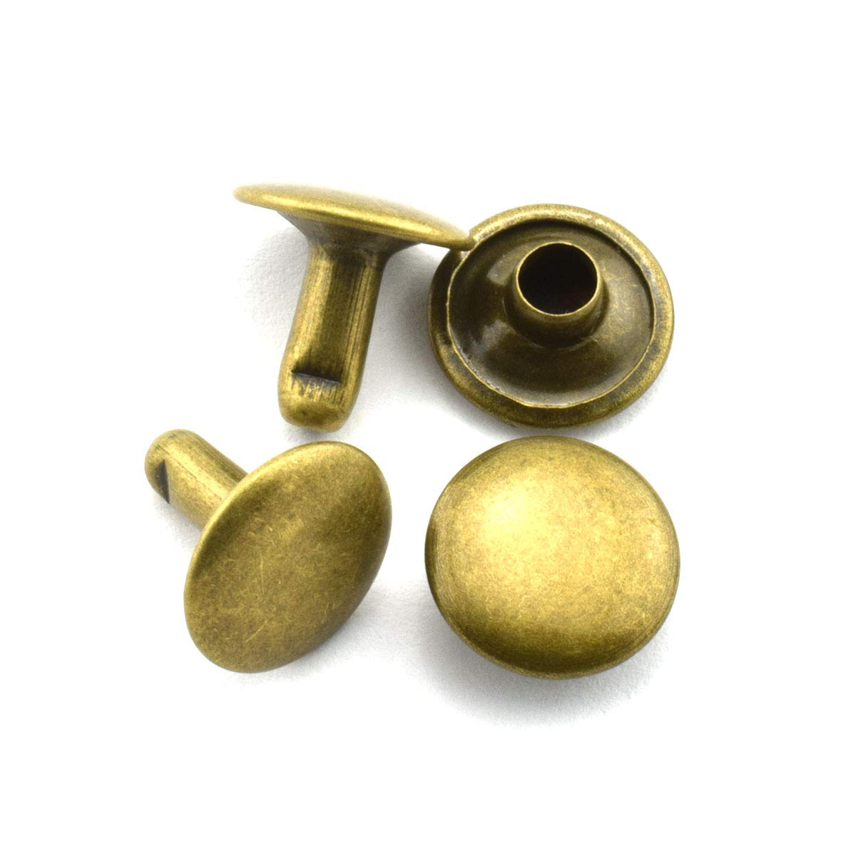 RUILING 120pcs 10x10mm Bronze Double Cap Rapid Rivets Round Head Decorative Rivets DIY Leather Craft Studs 3/8 inch
