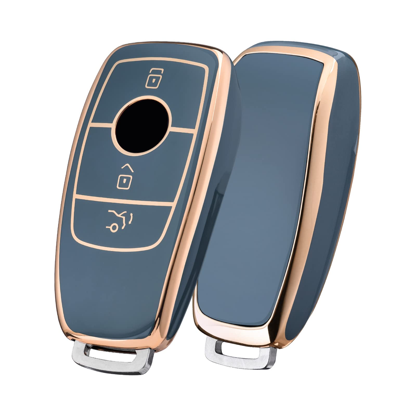 OATSBASF Mercedes Benz Car Key Case, Protective Key Cover for Mercedes Benz E Class 2017 S 2018 (Golden Edge Grey)