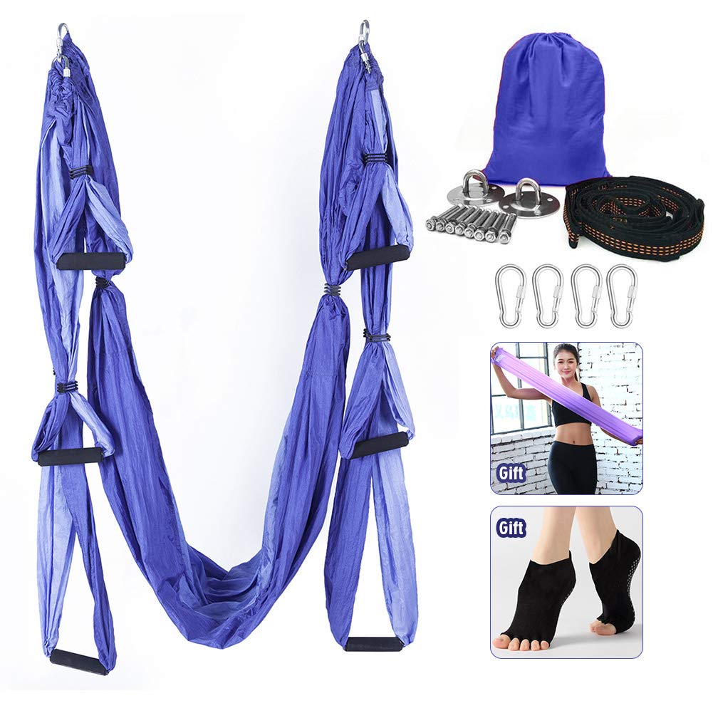 Yoga Hammock, Aerial Yoga Swing Set, Ultra Strong Antigravity Yoga Hammock/Sling/Inversion Tool for Gym Home Fitness (Light purple&Dark purple)
