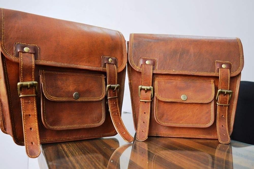 🎁 2x Motorcycle Leather Bag Genuine Saddlebag Bike Leather Messenger