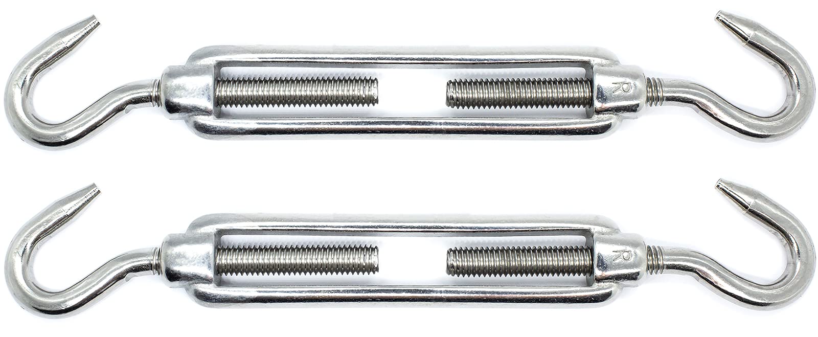 M6 x 90mm Hook & Hook Turnbuckles Wire Tensioner Strainer Closed Hook Threaded Hook A4 Marine Grade Stainless Steel (Pack of 2) X05B