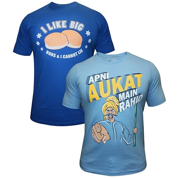 Buy Gospel Men Quirky Slogan T Shirt Combo Round Neck Half Sleeve Sky Blue Color Apni Aukat Main Rahio Round Neck Half Sleeve Blue Color I Like Big Size Medium At Amazon In
