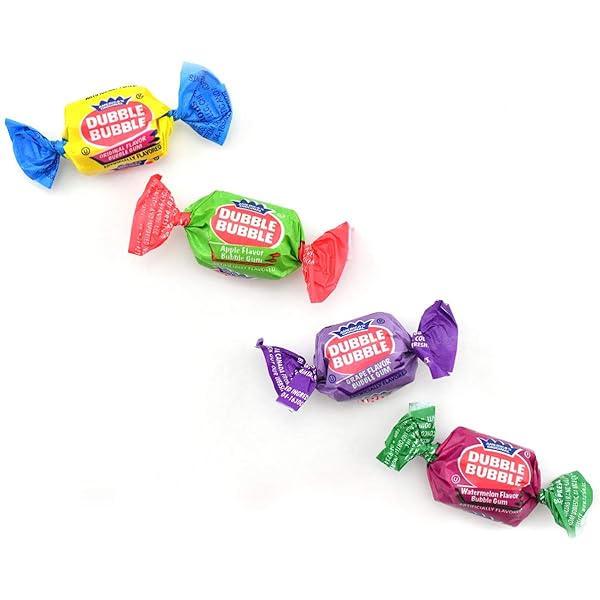 TOOTSIE ROLL DUBBLE BUBBLE GUM – 300 COUNT RESEALABLE TUB OF INDIVIDUALLY WRAPPED FRUIT AND BUBBLE GUM – ORIGINAL, WATERMELON, APPLE AND GRAPE FLAVORS – PEANUT AND GLUTEN FREE, 47.6 OUNCE