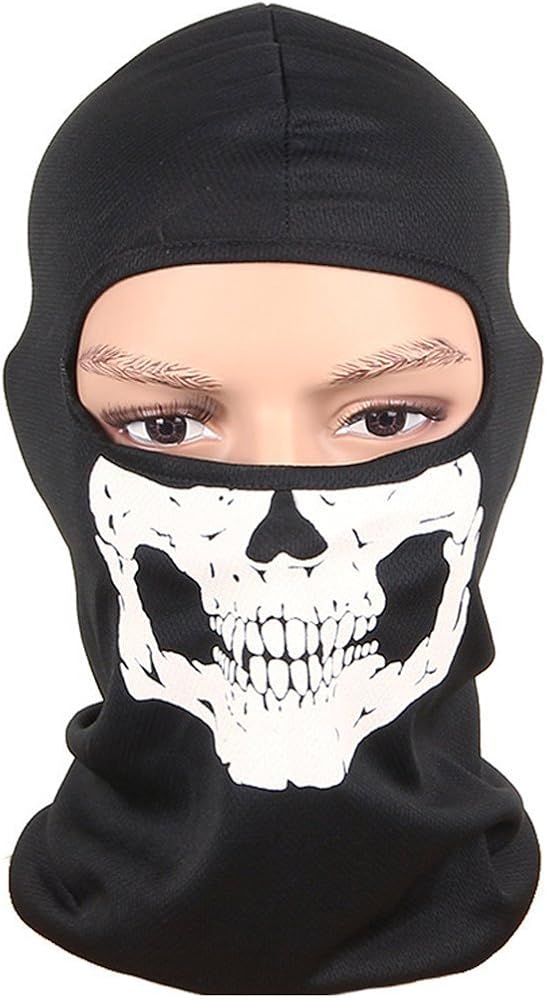 Aikuer Black Balaclava Ghosts Skull Full Face Mask, Windproof Ski Mask Motorcycle Face Masks Tactical Balaclava Hood for Men Women Youth Halloween Cosplay Outdoor Sport Cycling Hiking Skiing : Clothing