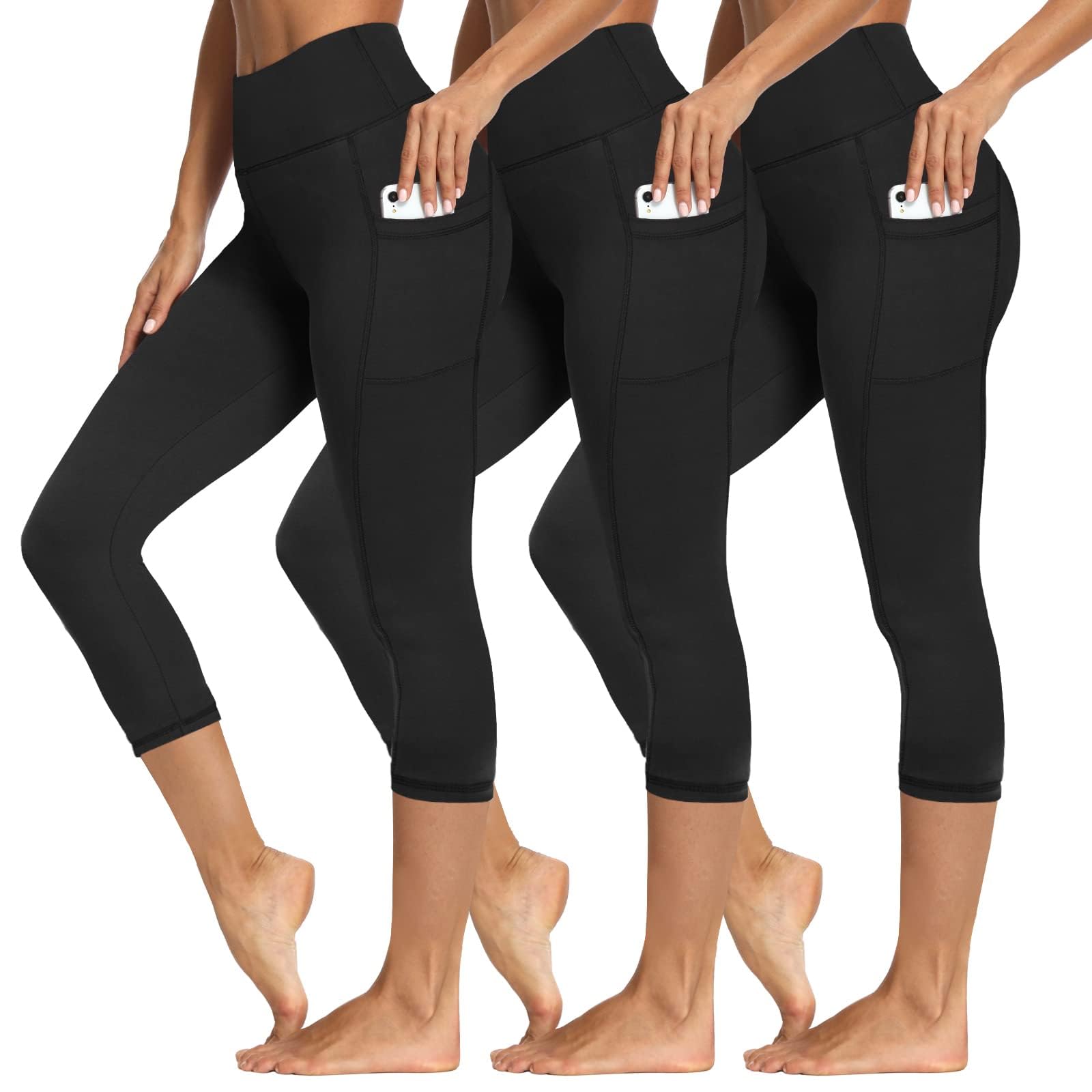 Photo 1 of 3 Packs Leggings with Pockets for Women, Soft High Waisted Tummy Control Workout Yoga Pants