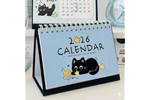 Mini Cat Desk Calendar, Cat-Themed Small Desk Calendar Standing Flip Monthly Calendars Binding, Cool Cute Cat Calenda-r Thick