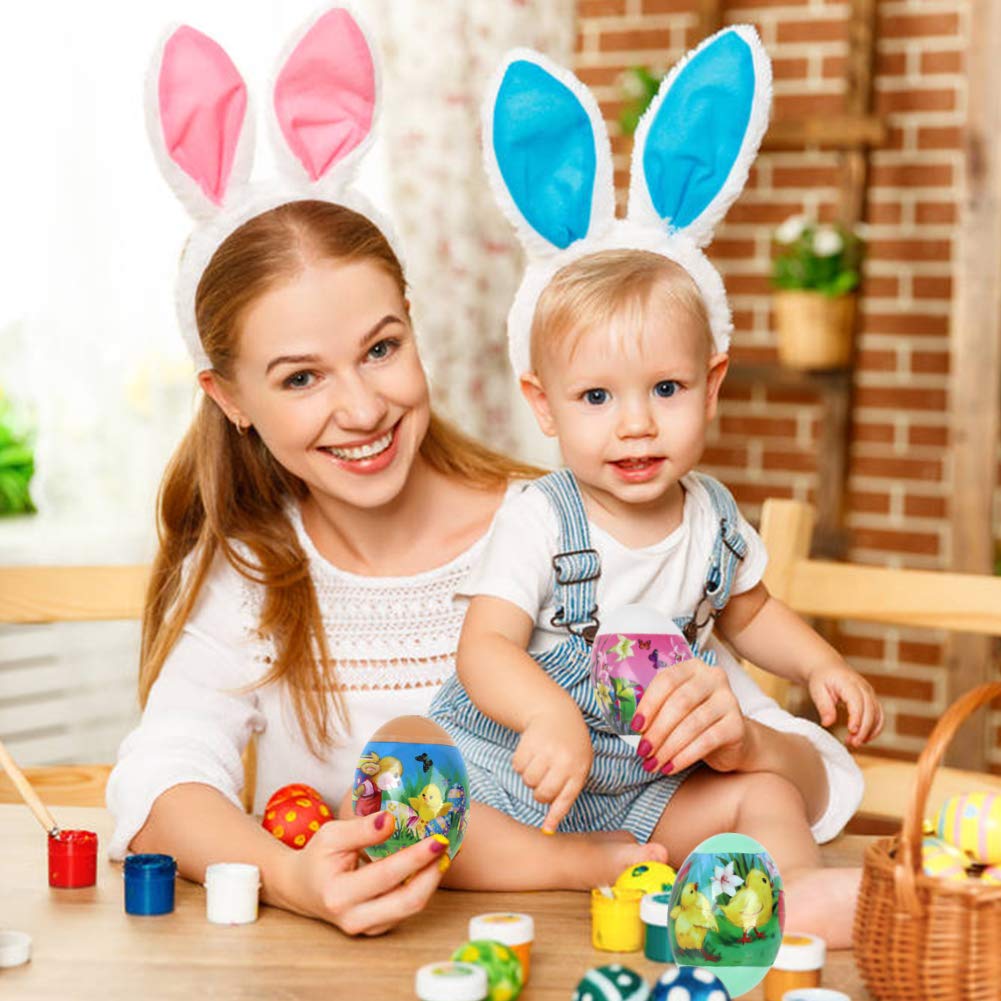 BigOtters Easter Egg Sticker Wrappers Set, 30PCS Kits Including 24PCS Heat Shrink Wrap Sleeve Decor with 6PCS Easter Wooden Eggs for Fun Easter Favor Gift