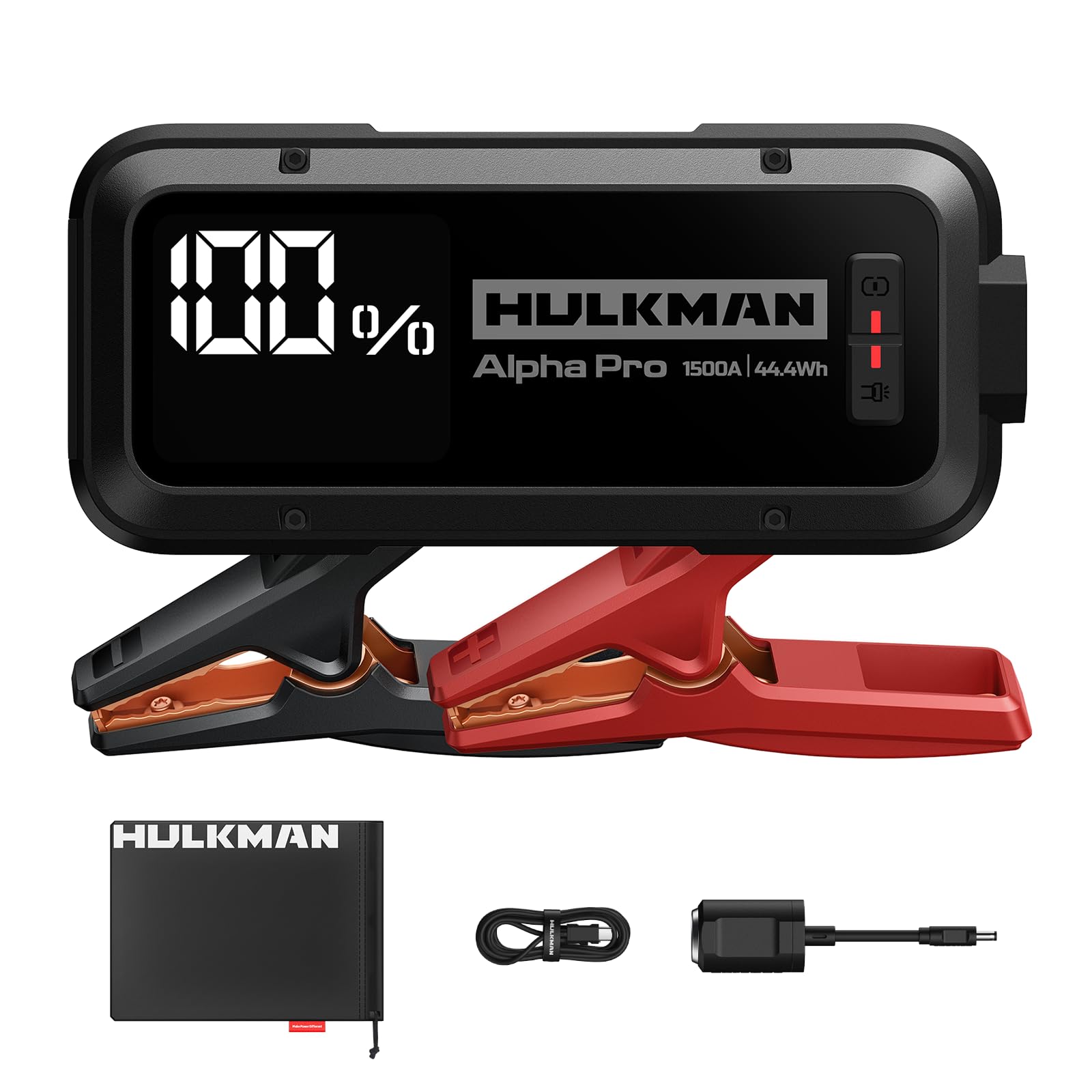 Hulkman Alpha Pro 1500A Jump Starter, 44.4Wh High-Capacity Car Battery Jump Starter, PD65W Fast Charging in & Out, 3.3" Smart Display Jump Box, 12V Jump Pack for 7.5L Gas/4.5L Diesel, Solid Black Image