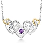 Gem Stone King 925 Silver and 10K Yellow Gold Purple Amethyst and White Lab Grown Diamond Heart Shape Pendant Necklace For Women (0.85 Cttw, with 18 Inch Chain)