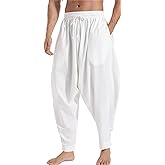 AITFINEISM Men's Drawstring Aladdin Hippie Harem Pants Loose Drop Crotch Trousers