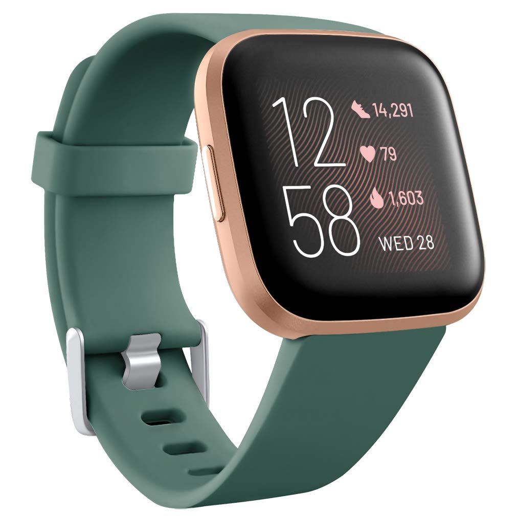 Wepro Compatible with Fitbit Versa Strap/Fitbit Versa 2 Strap - Smooth Silicone Classic Replacement Wristband Straps for Fitbit Versa/Versa Lite/Versa 2, Small Pine Green