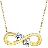 Boufayfly Double Heart Infinity Pendant Necklace, 14K Gold Plated S925 Sterling Silver with Two White CZ, Adjustable 16-18 Inch Chain, Eternal Love Gift for Her