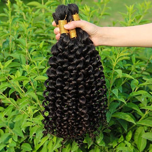 Yaweida Hair 100% Unprocessed Human Hair Bulk Virgin Curly Hair Brazilian Bulk Braiding Hair No Weft 300g/Lot(Natural Color,34 Inch)