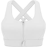 Cordaw Zipper in Front Sports Bra High Impact Strappy Back Support Workout Top
