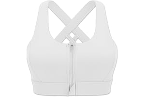 Cordaw Zipper in Front Sports Bra High Impact Strappy Back Support Workout Top