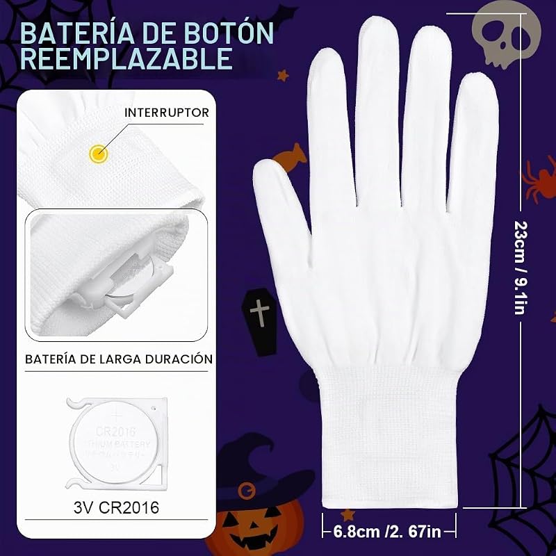 Guantes con Iluminación LED,y 6-modos-LED Luz Fluorescente Guantes para Bailar Carnaval Concierto Halloween Party — foto 2 de 8