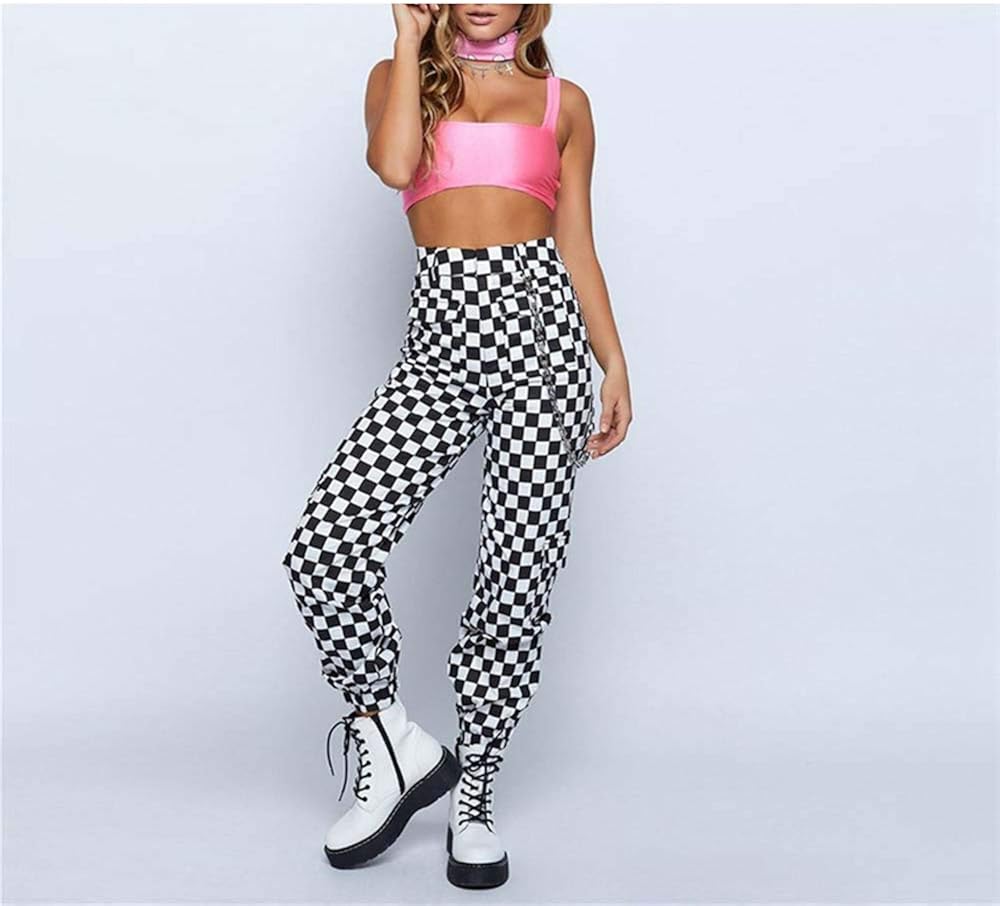 checkered pants with chain