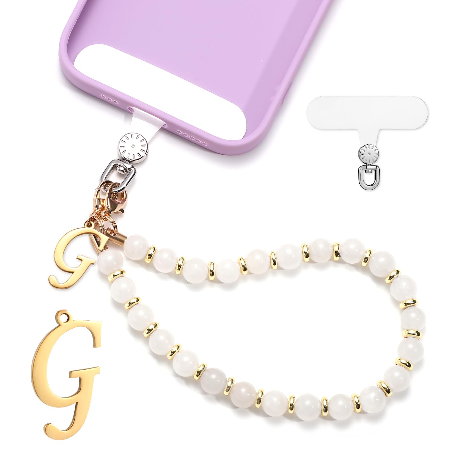 lasuroa 1 Set Beaded Phone Wrist Strap, Initial Phone Charms Detachable Cell Phone Chain Lanyard with Tether Tab Hands-Free Beads Mobile Phone Wristlet Bracelet for Women Girls Gift (Letter G)