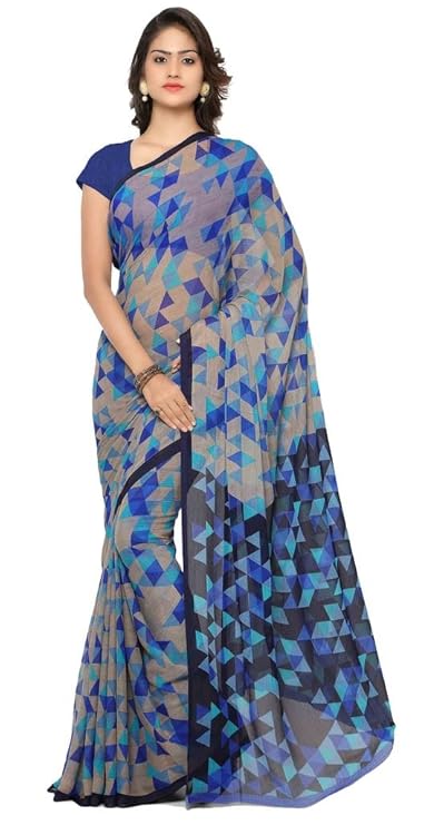 Women's Georgette Printed Saree (RC3230_Blue_One Size)
