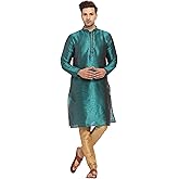 ITOS365 Men Art Silk Kurta Pyjama Set Party Fashion Regular Ethinic Wear Indian Dress