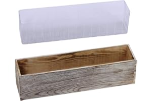 WINDIY 1 Pcs Wood Planter Box Rectangle Whitewashed Wooden Rectangular Planter Decorative Rustic Wooden Box with Inner Plastic Box - 17.3" L x 3.9" W x 3.9" H Floral Natural Centerpieces Rustic Wedding Decor