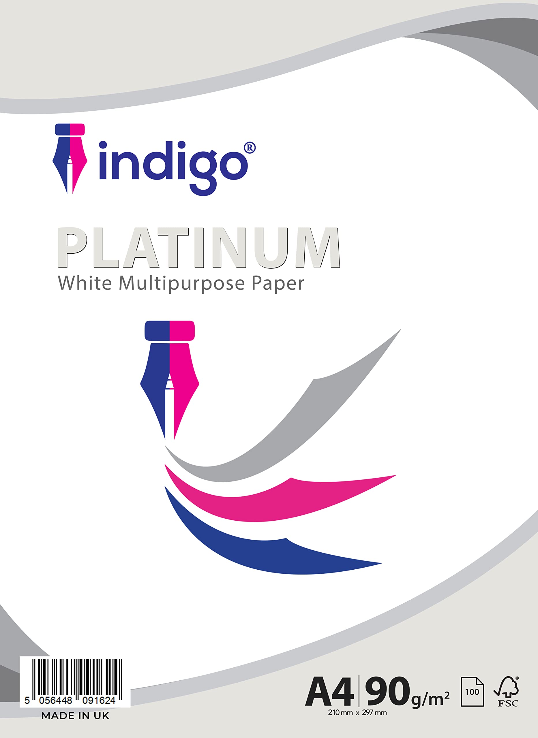 Indigo® A4 Platinum White Copier & Printer Paper – 90GSM, 100 Sheets – Premium Bright Finish for Inkjet, Laser & Copier Use