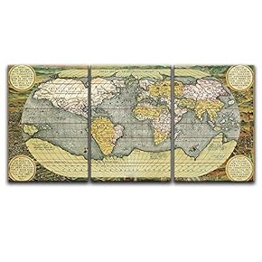 3 Panel Vintage World Map x 3 Panels