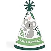 Big Dot of Happiness Koala Cutie - Cone Happy Birthday Party Hats for Kids and Adults - Set of 8 (Standard Size)