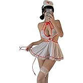 Women's Sexy Nurse Costume Lingerie Set Roleplay Lace Nightgown Dress - Includes White Stockings Fashionable Strapless Dress with Nurse Cap Perfect for Halloween Costumes Adult Novelty Clothing