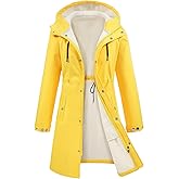 UMIPUBO Women's Softshell Long Rain Jacket Waterproof Fleece Lined Windbreaker Lightweight Insulated Warm up Coat with Hood