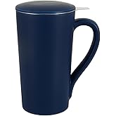 YINUOWEI Tea Cup with Infuser and Lid, 20oz Tea Mug with Handle, Dishwasher and Microwave Safe, Ceramic Strainer Cup Gifts for Steeping Loose Leaf tea Lovers, Blue