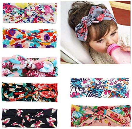 Calliar Baby Headbands Elastic Girl's Hairbands For Newborn,Toddler and Childrens(7Pack,Printed Bow)