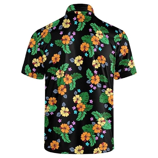 MEN’S CLASSIC GOLF SHIRT TROPICAL HIBISCUS FLOWERS SHORT SLEEVE CASUAL COMFORT 2XL